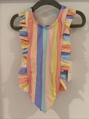 Starting Out Kids One-Piece Swimsuit in Pastel Rainbow Stripes